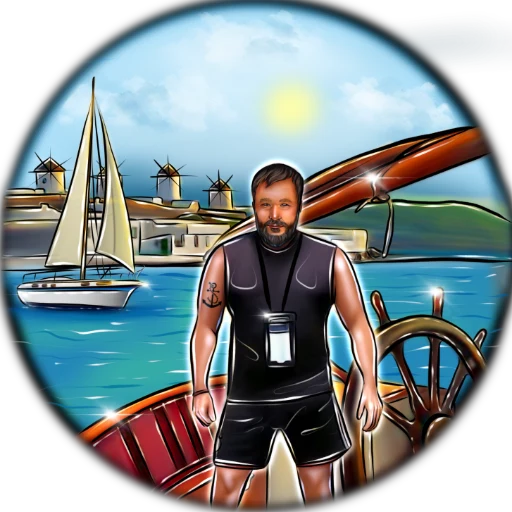 Der Skipper von Ocean Greece Sailing am Ruder